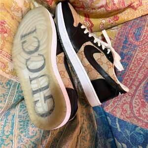 Gucci Monogram x Nike Air Jordan 1 Low Sneakers Black Beige